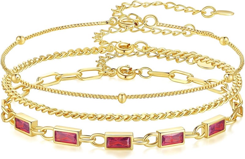 GexTyde Gold Birthstone Bracelet for Women, 18K Gold Plated Layered Jewelry Bracelet Set, Women Dainty Stackable Bracelets Link Paperclip Chain Valentines Day Gift for Women - Image 1